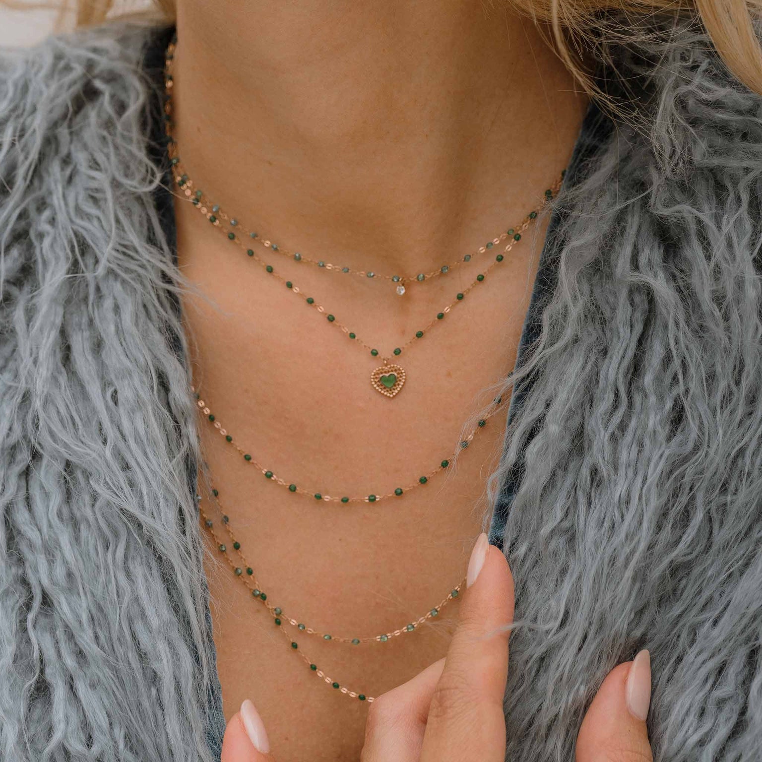 Gigi Clozeau - Collier émeraude Classique Gigi, or rose, 45 cm