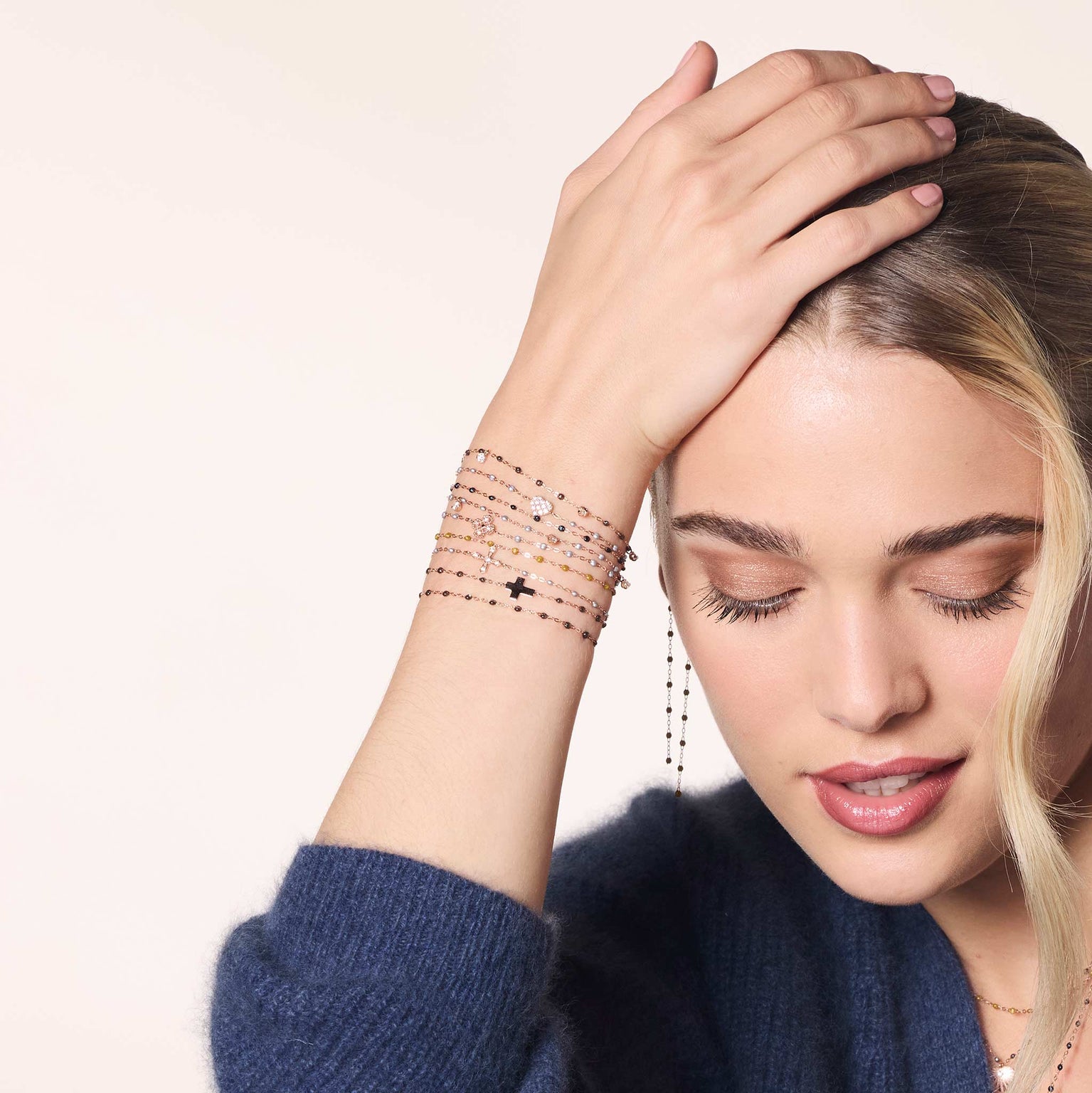 Gigi Clozeau - Silberfarbenes Armband Lucky Trèfle, Diamanten, Roségold, 17 cm