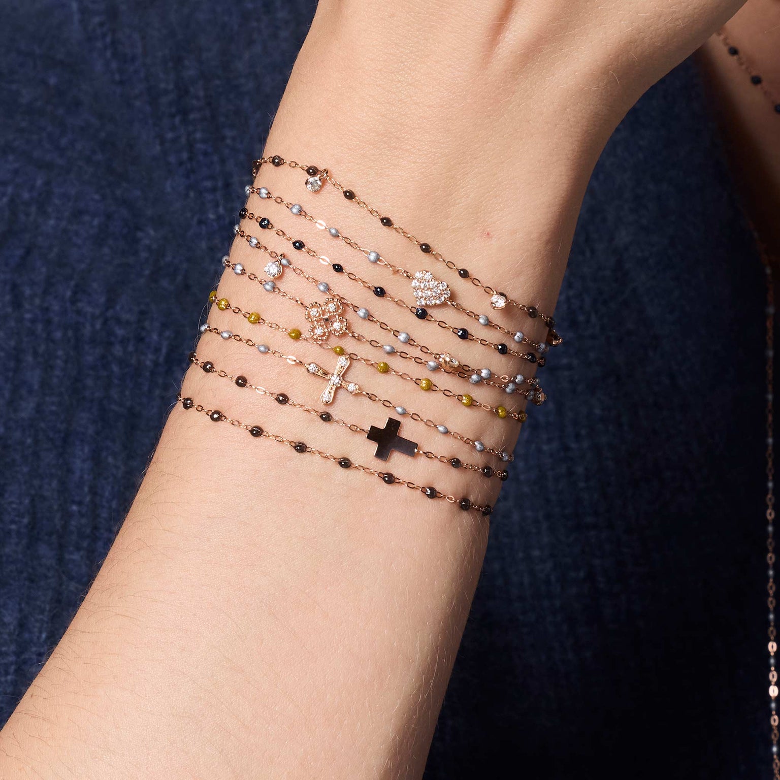 Gigi Clozeau - Silberfarbenes Armband Lucky Trèfle, Diamanten, Roségold, 17 cm