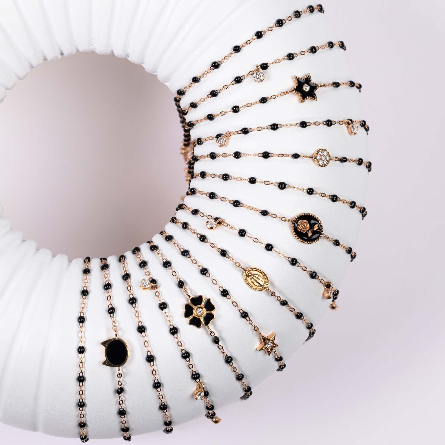 Gigi Clozeau - Bracelet noir Puce diamants, or jaune, 17 cm