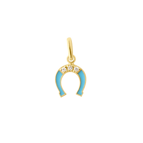 Gigi Clozeau - Pendentif Fer à cheval résine turquoise, diamant, or jaune