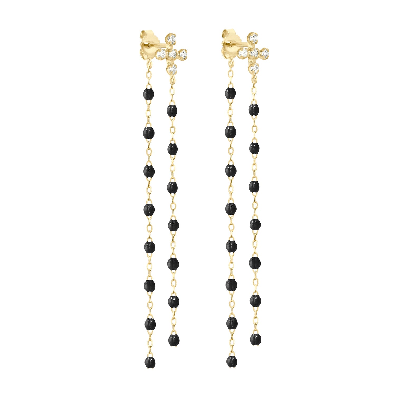 Gigi Clozeau - Boucles d'oreilles Dansantes noires Spark diamants, or jaune