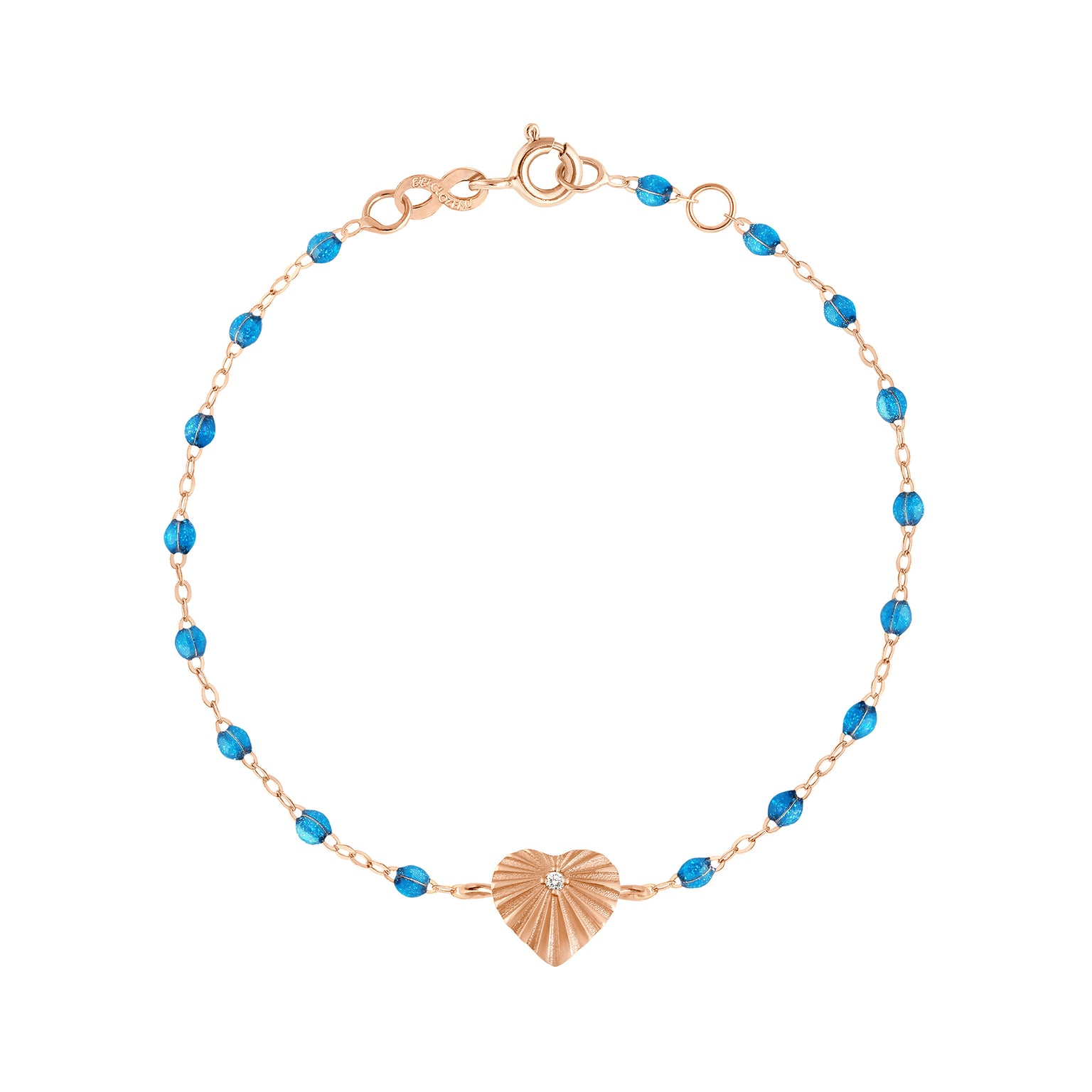 Gigi Clozeau - Bracelet azur Cœur Lumière, diamant, or rose, 17 cm