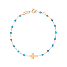 Gigi Clozeau - Bracelet azur Croix, or rose, 17 cm