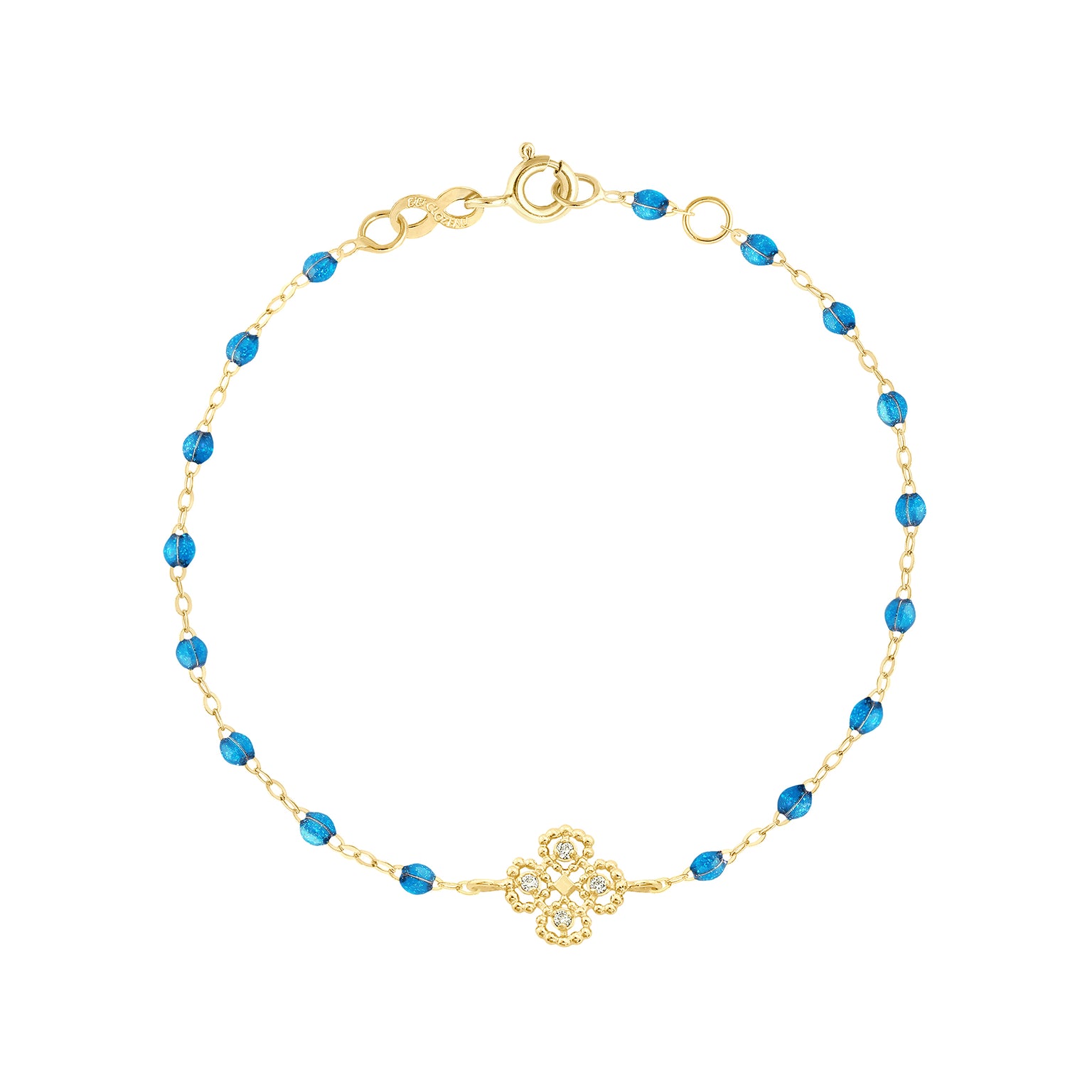 Gigi Clozeau - Bracelet azur Lucky Trèfle, diamants, or jaune, 17 cm