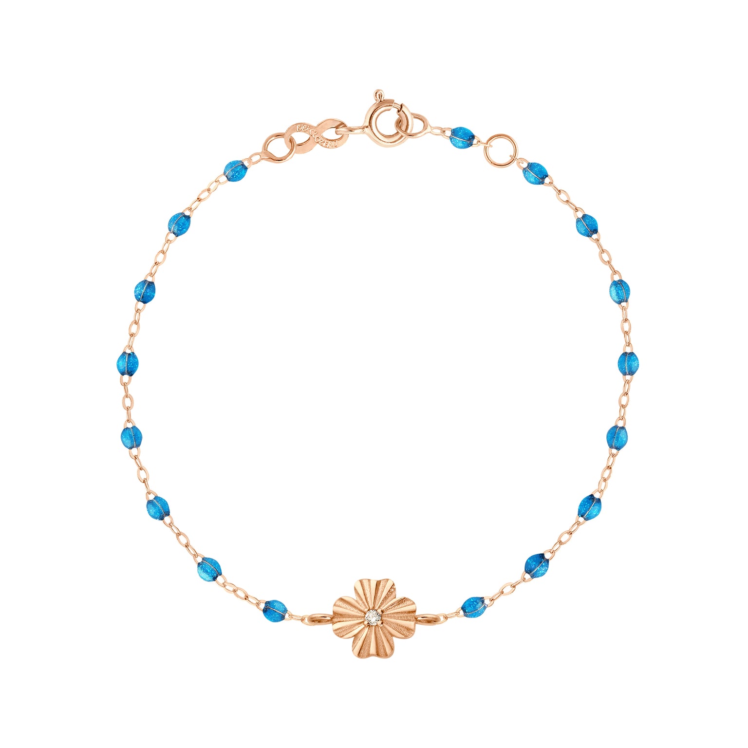 Gigi Clozeau - Bracelet azur Trèfle Lumière, diamant, or rose, 17 cm