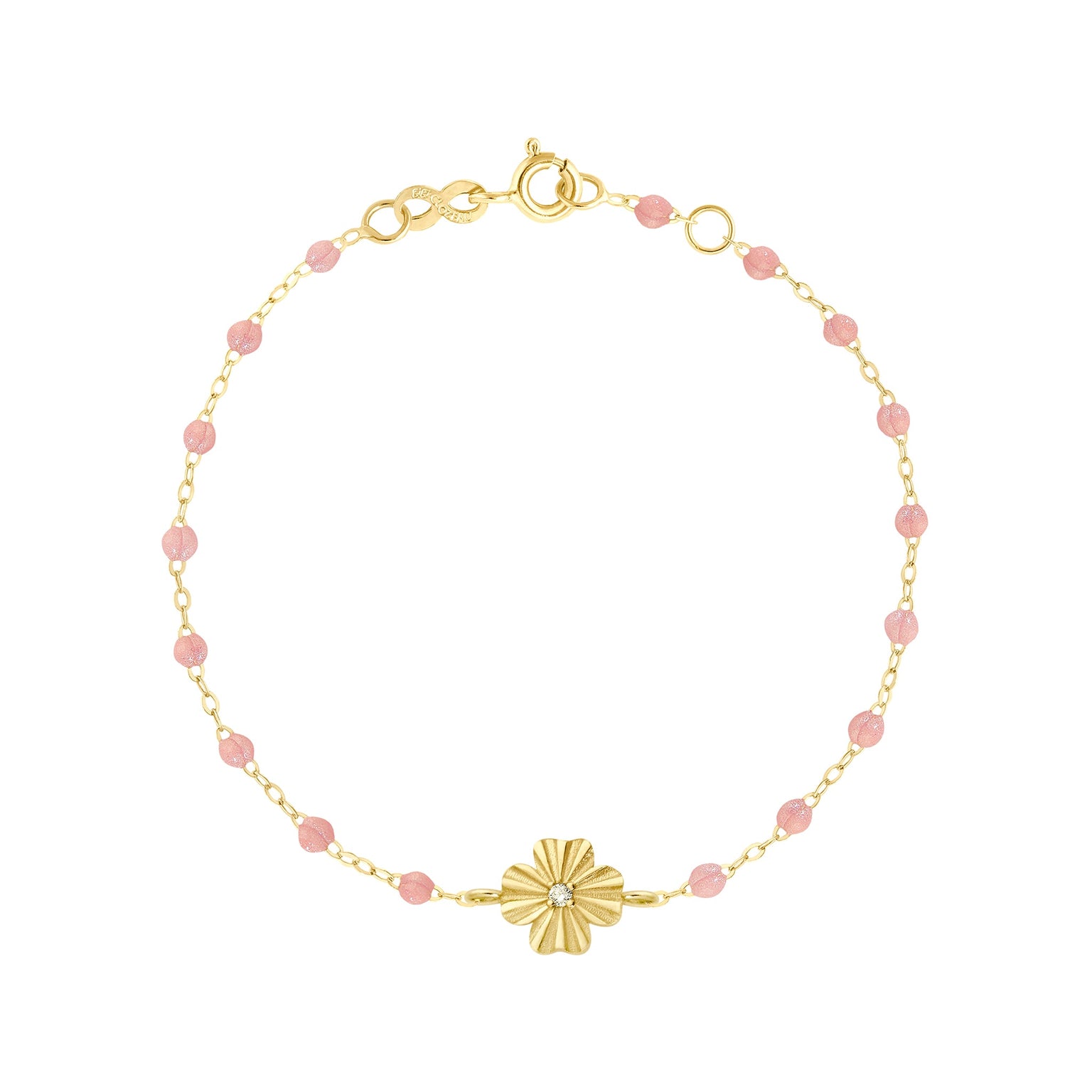 Gigi Clozeau - Bracelet blush Trèfle Lumière, diamant, or jaune, 17 cm