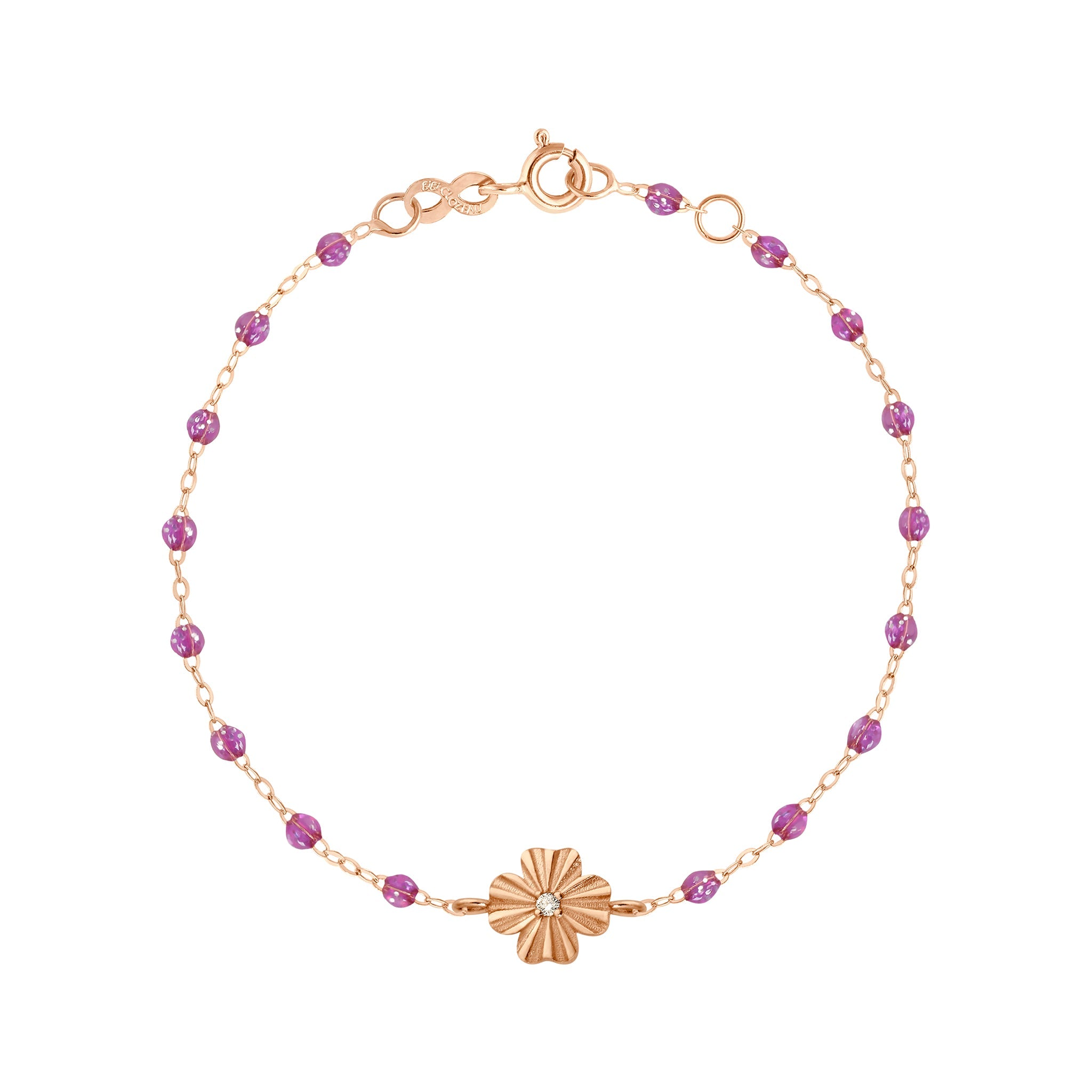 Gigi Clozeau - Bracelet galaxy Trèfle Lumière, diamant, or rose, 17 cm