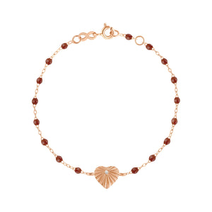 Gigi Clozeau - Bracelet moka Cœur Lumière, diamant, or rose, 17 cm