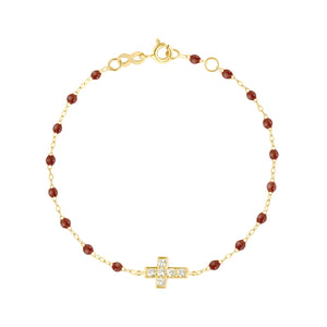 Gigi Clozeau - Bracelet moka Croix diamants, or jaune, 17 cm