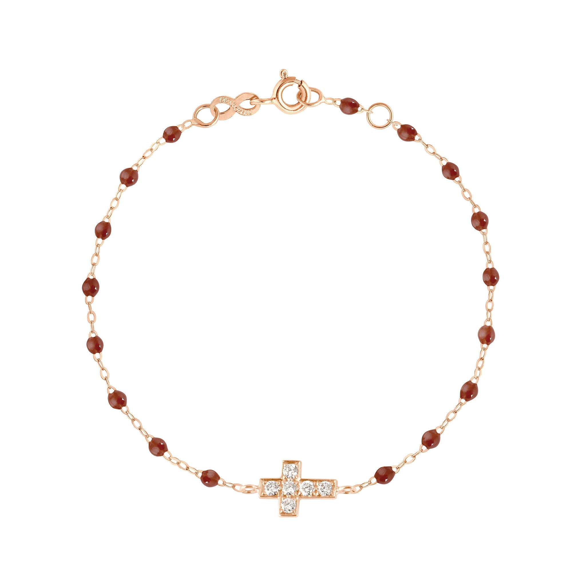 Gigi Clozeau - Bracelet moka Croix diamants, or rose, 17 cm
