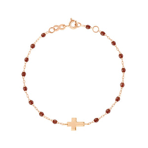 Gigi Clozeau - Bracelet moka Croix, or rose, 17 cm