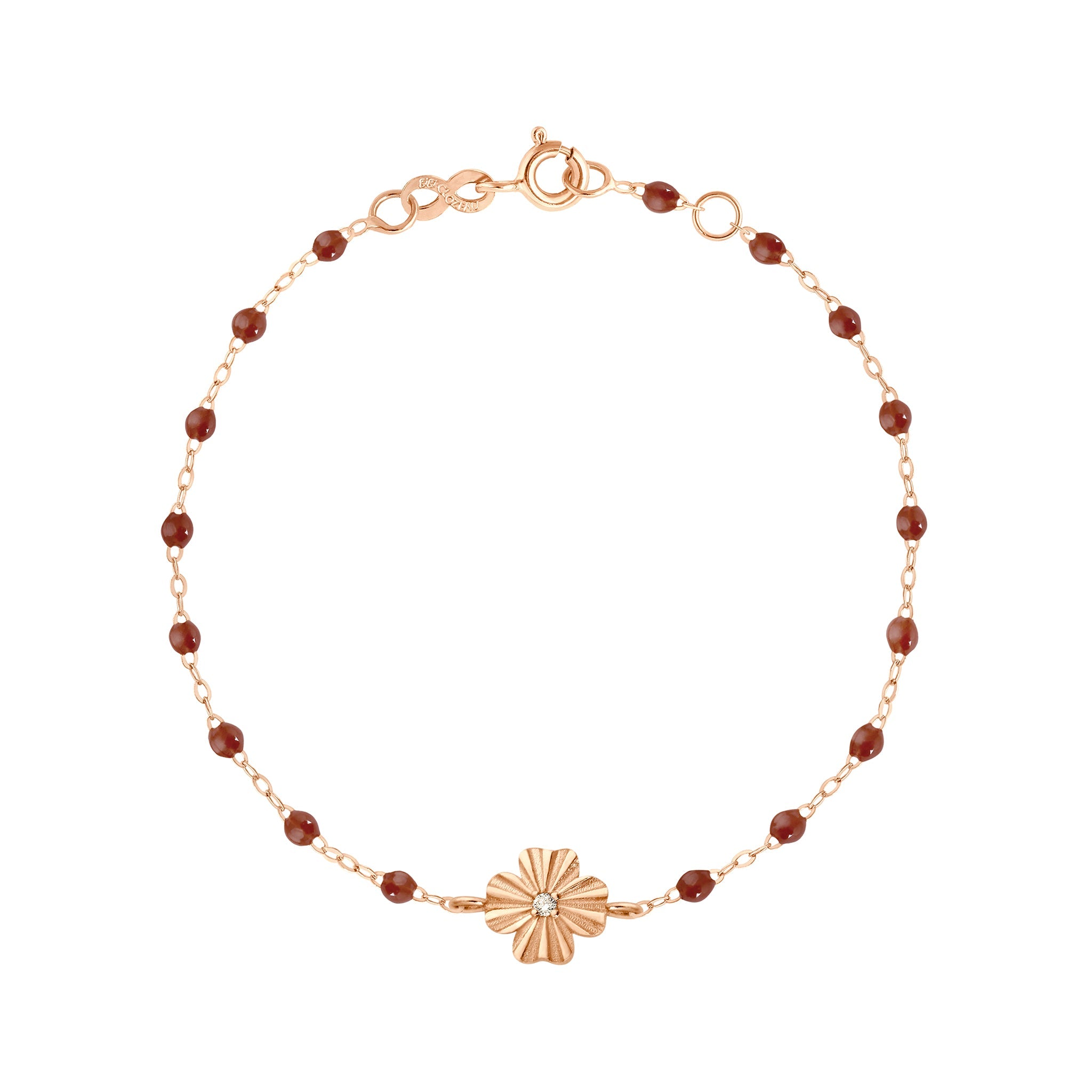 Gigi Clozeau - Bracelet moka Trèfle Lumière, diamant, or rose, 17 cm