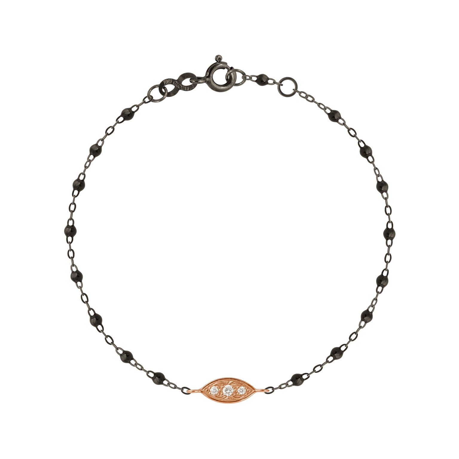 Gigi Clozeau - Bracelet noir Clin d’œil diamants, or noir et rose, 17 cm