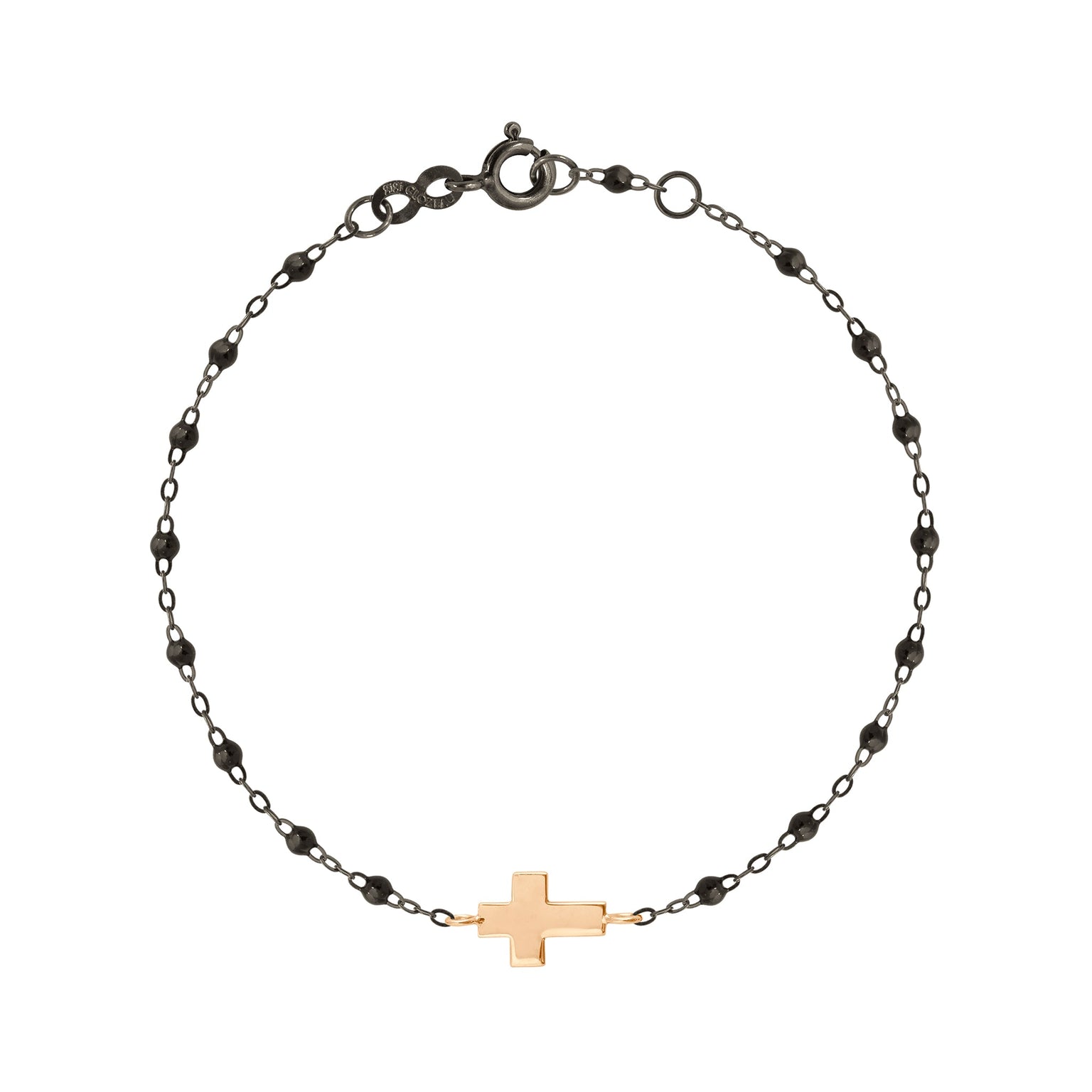 Gigi Clozeau - Bracelet noir Croix, or noir et rose, 17 cm