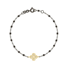 Gigi Clozeau - Bracelet noir Lucky Trèfle, diamants, or noir et jaune, 17 cm