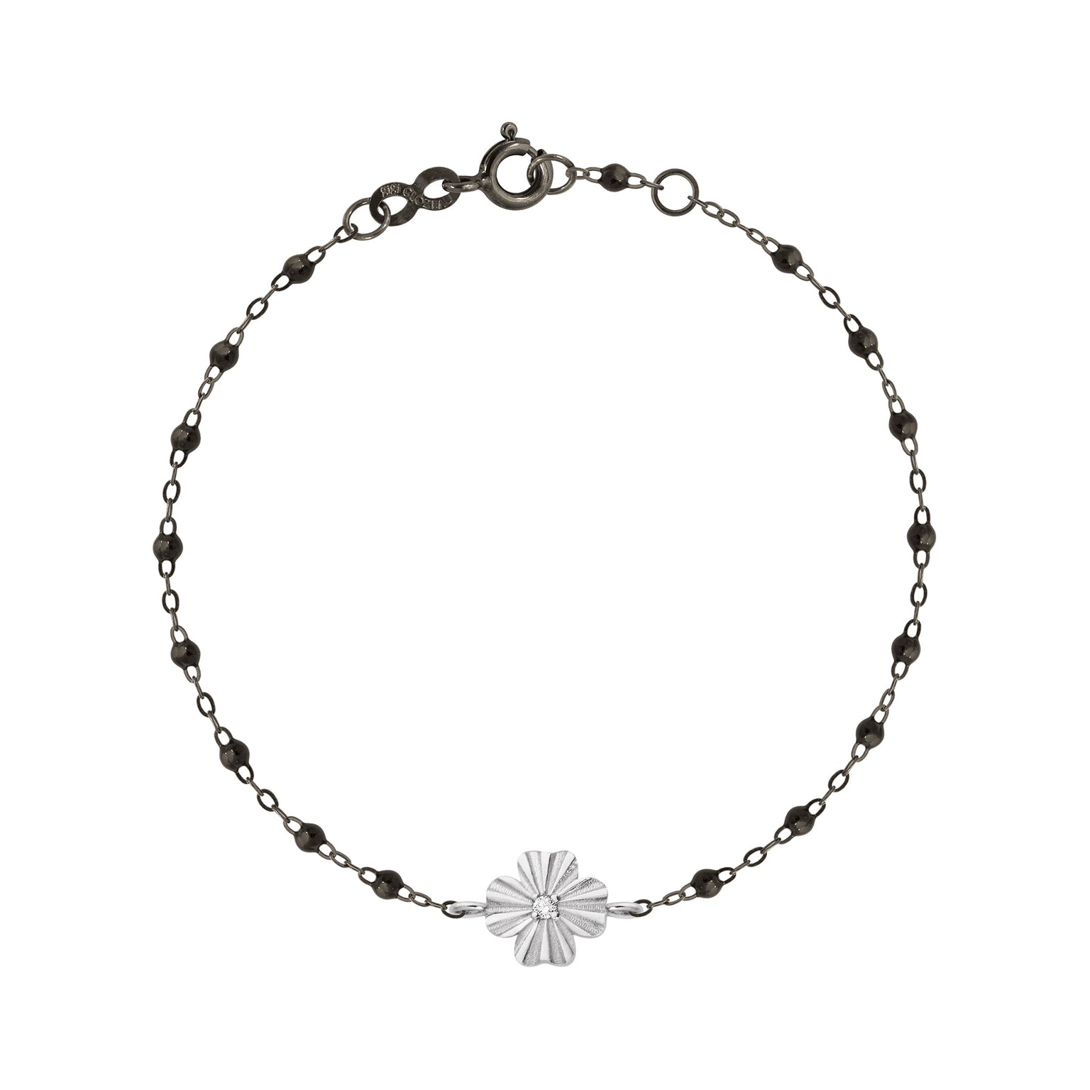 Gigi Clozeau - Bracelet noir Trèfle Lumière, diamant, or noir et blanc, 17 cm