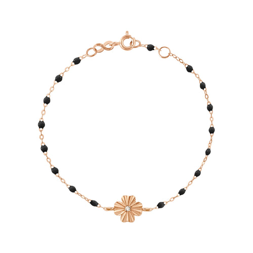 Gigi Clozeau - Bracelet noir Trèfle Lumière, diamant, or rose, 17 cm