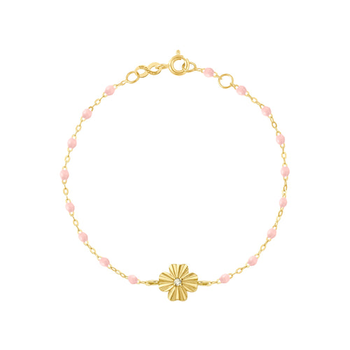 Gigi Clozeau - Bracelet rose bébé Trèfle Lumière, diamant, or jaune, 17 cm