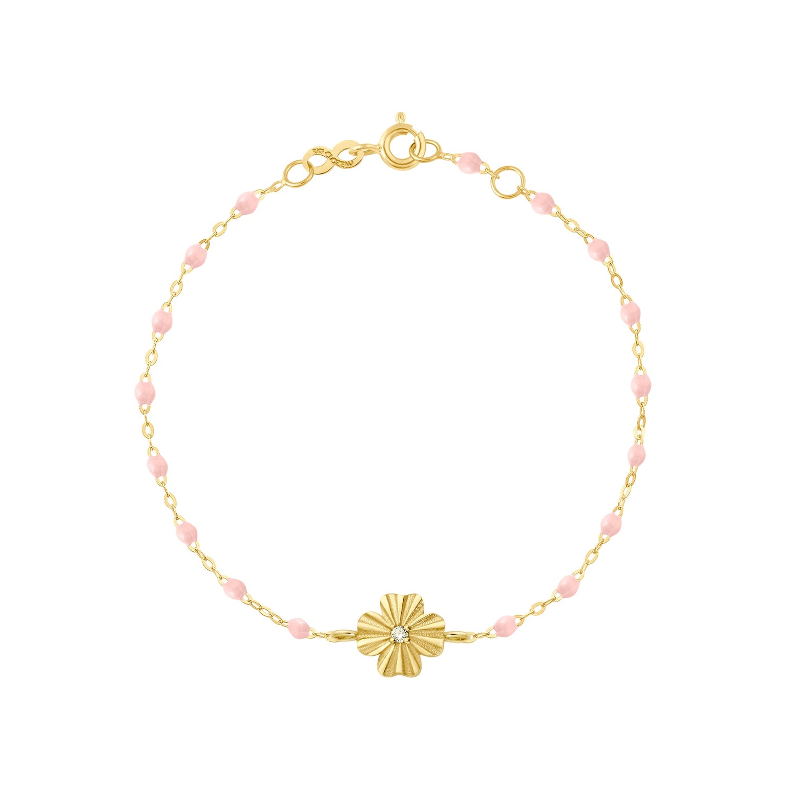 Gigi Clozeau - Bracelet rose bébé Trèfle Lumière, diamant, or jaune, 17 cm