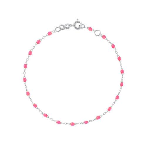 Gigi Clozeau - Bracelet rose fluo Classique Gigi, or blanc, 24 cm