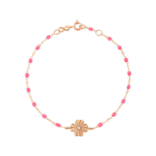 Gigi Clozeau - Bracelet rose fluo Trèfle Lumière, diamant, or rose, 17 cm