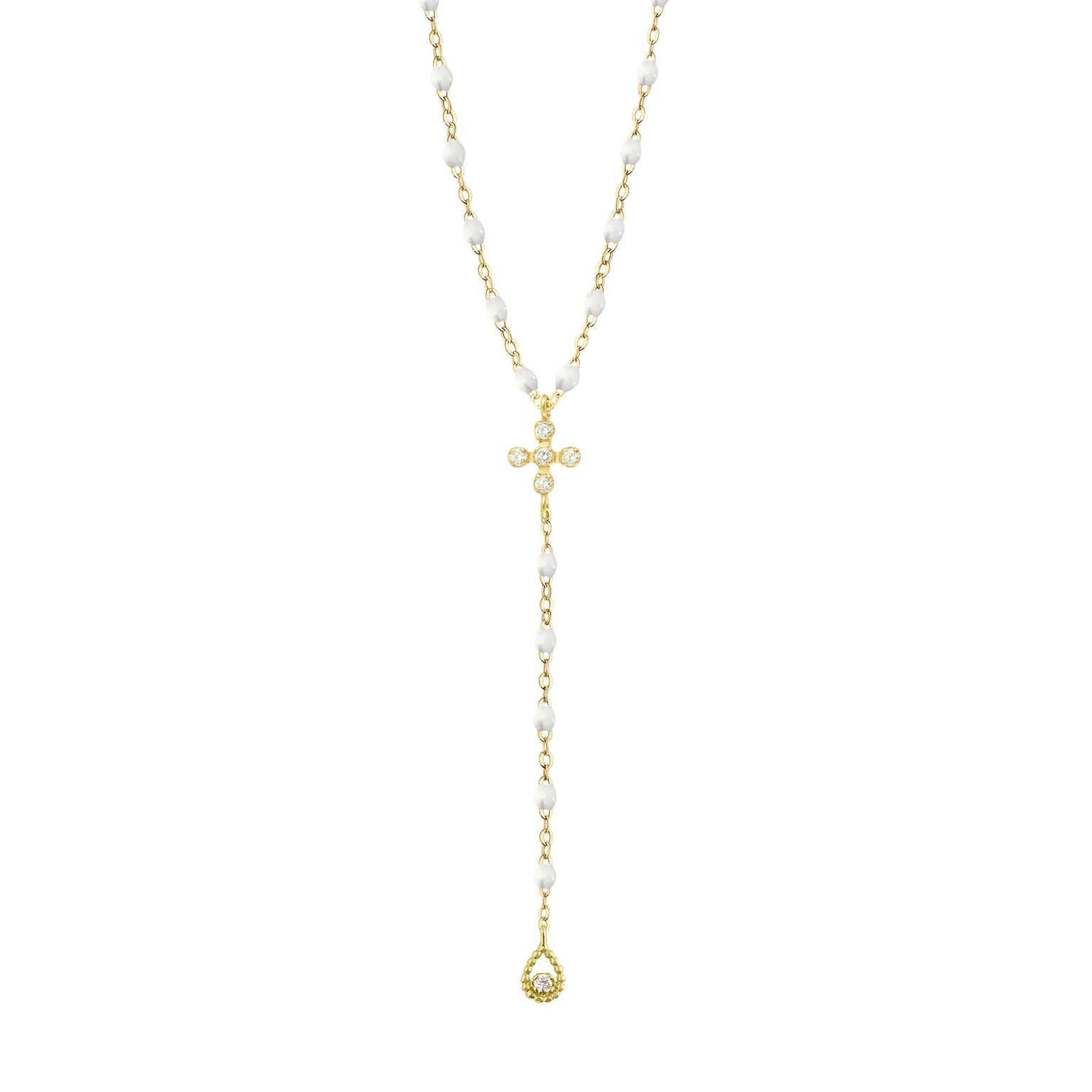 Gigi Clozeau - Chapelet blanc Spark diamants, or jaune, 45 cm