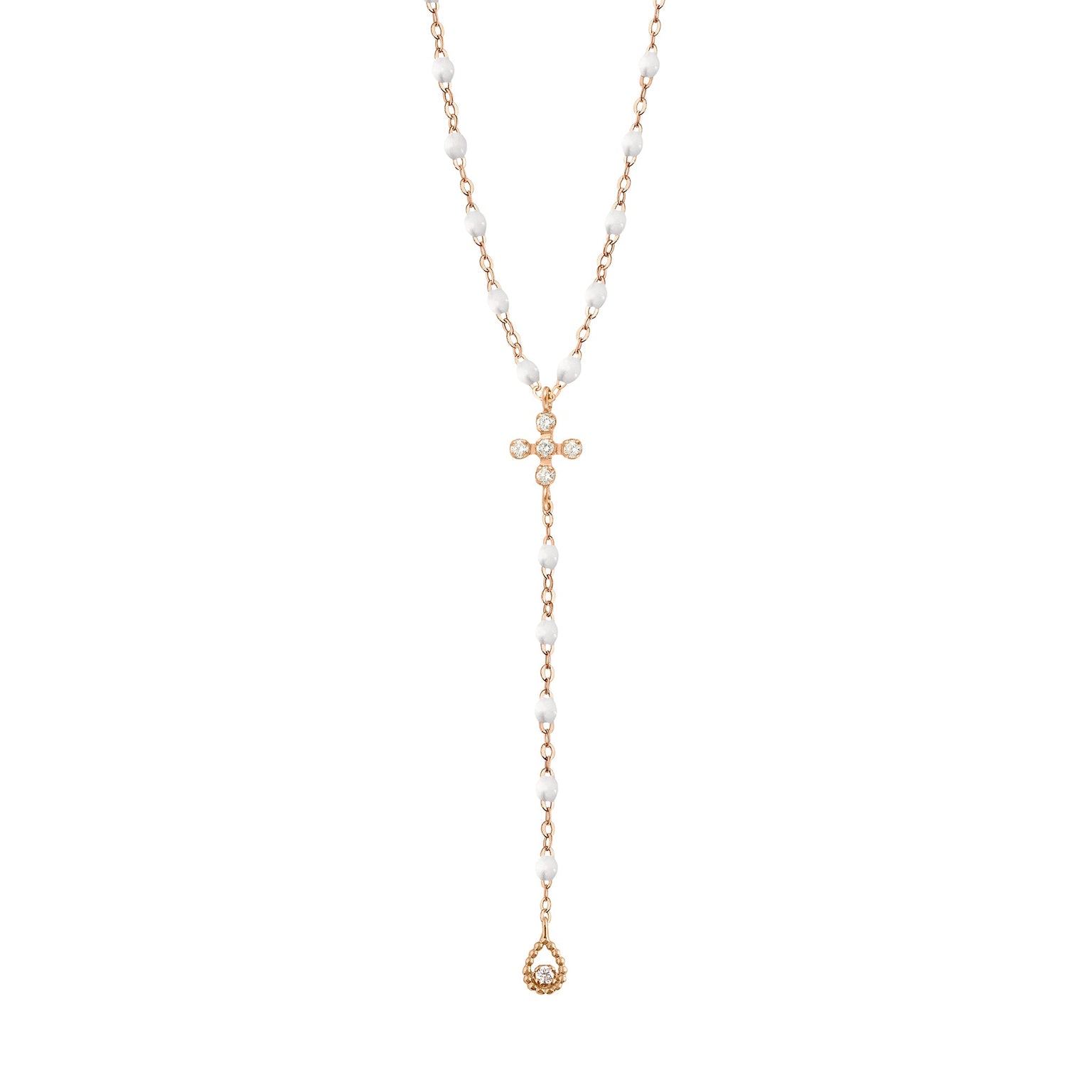 Gigi Clozeau - Chapelet blanc Spark diamants, or rose, 45 cm