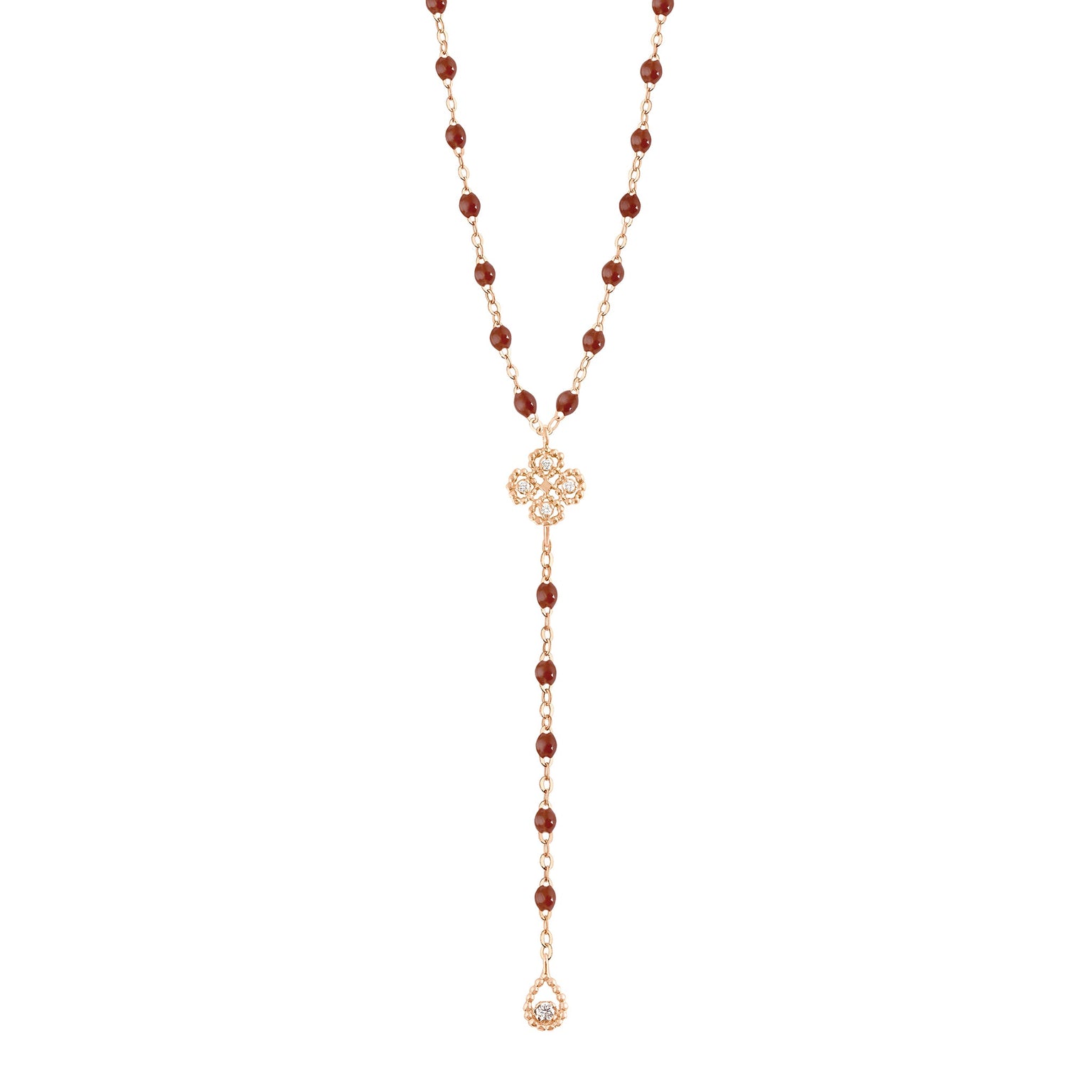 Gigi Clozeau - Chapelet moka Lucky Trèfle, diamants, or rose, 45 cm