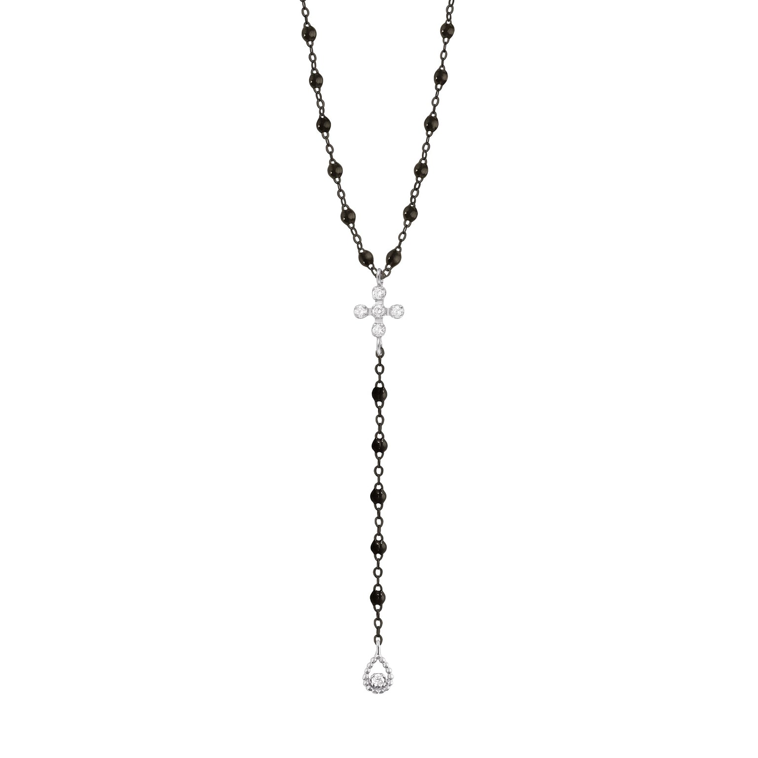 Gigi Clozeau - Chapelet noir Spark diamants, or noir et blanc, 45 cm
