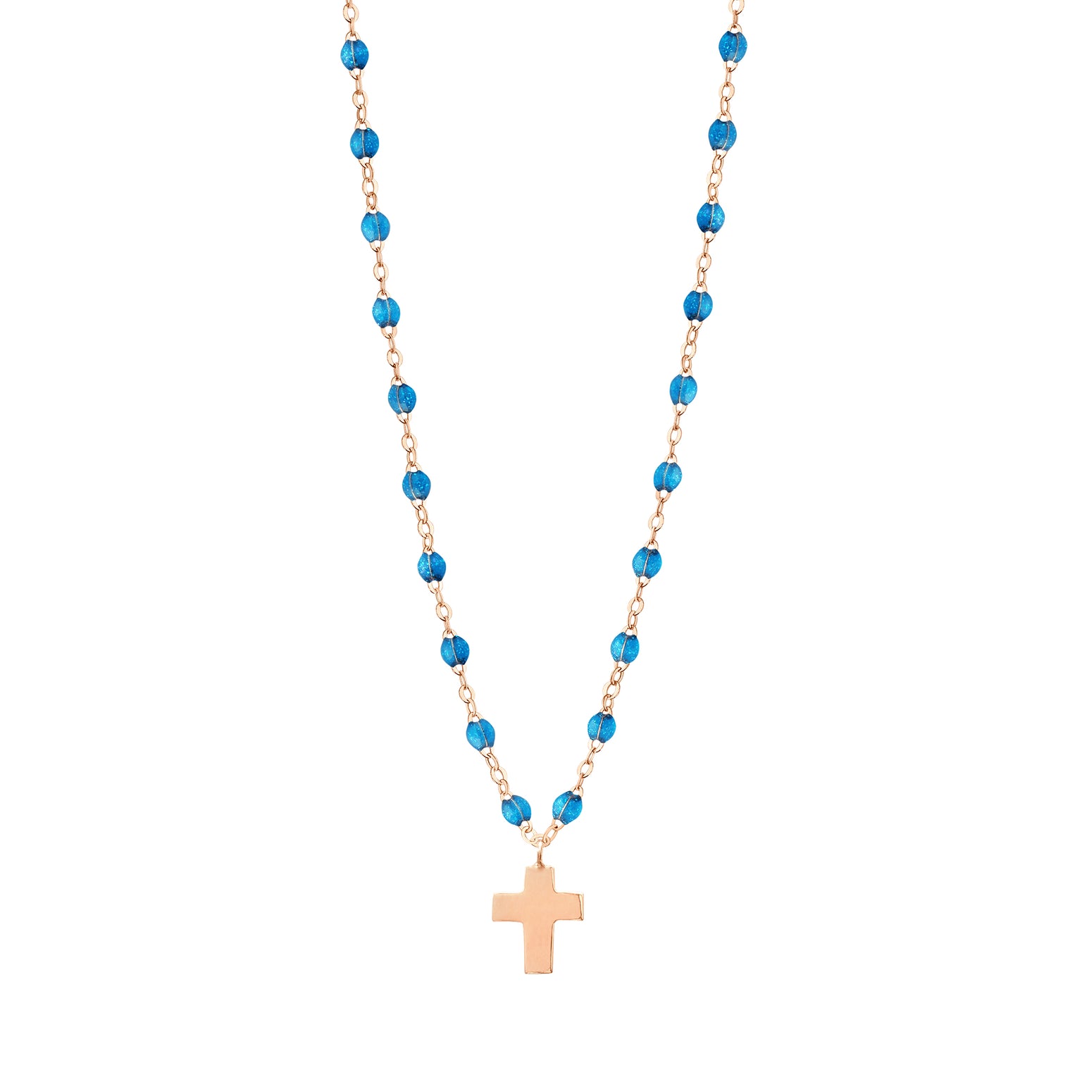 Gigi Clozeau - Collier azur Croix Classique Gigi, or rose, 42 cm
