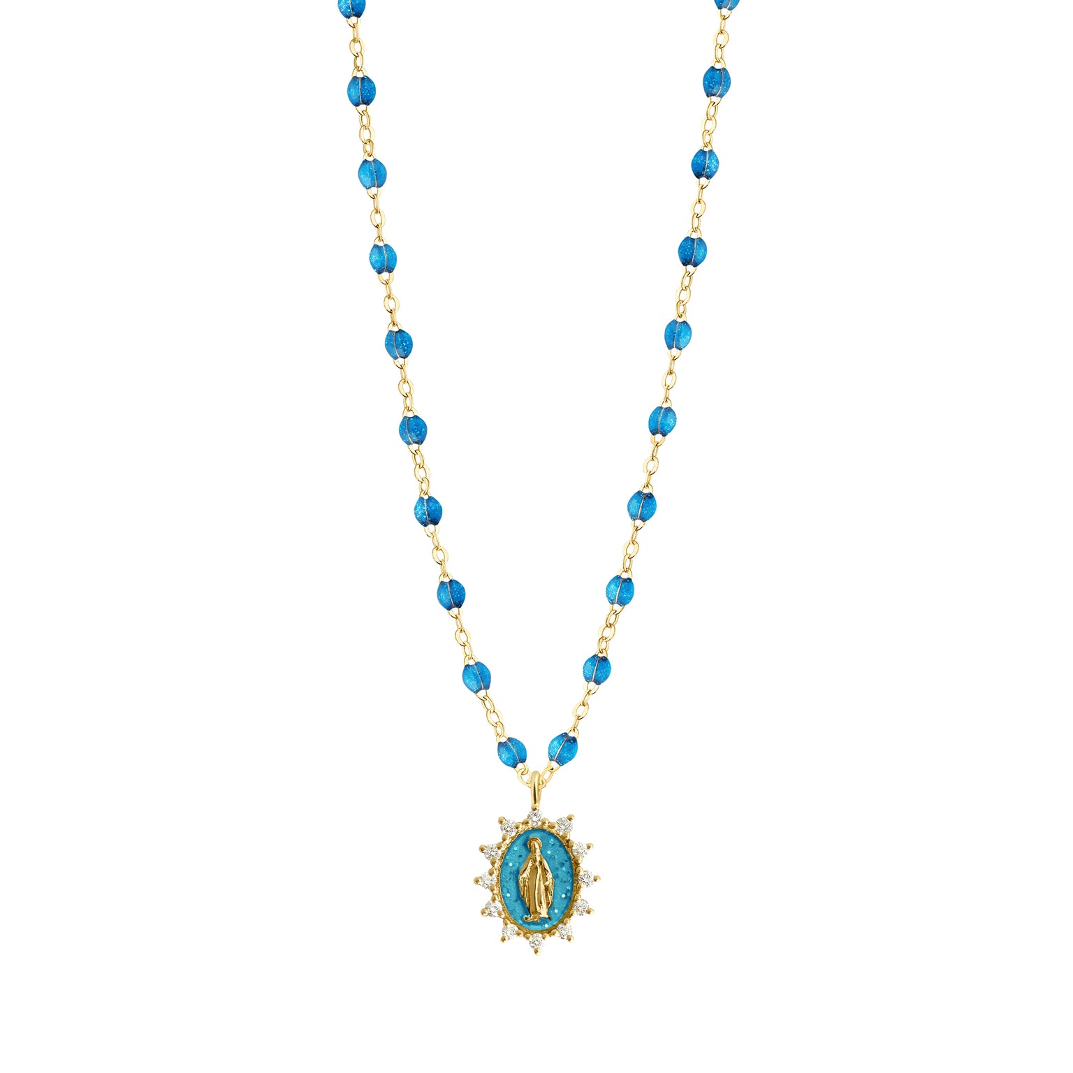 Gigi Clozeau - Collier azur Petite Madone Suprême, diamants, or jaune, 42 cm
