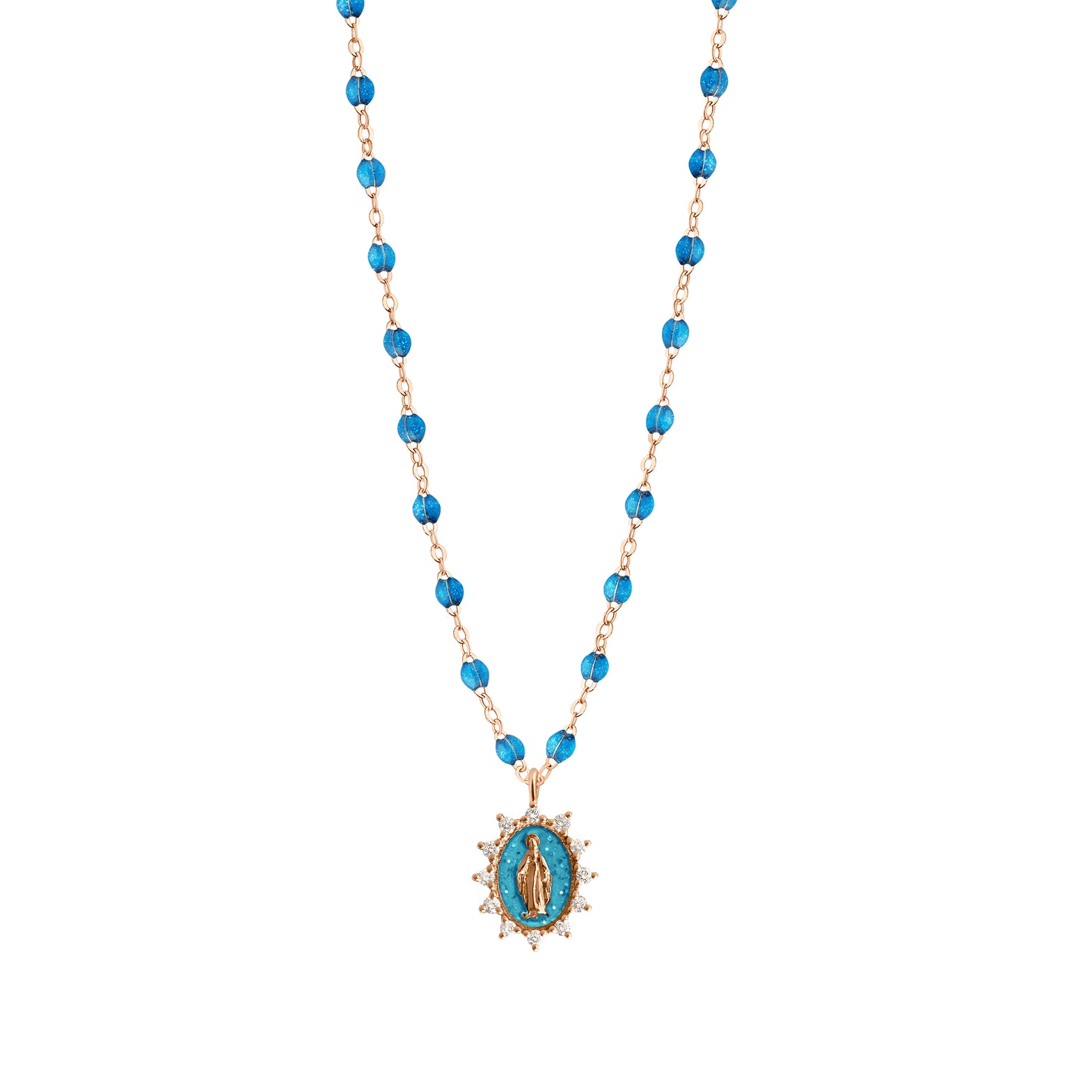 Gigi Clozeau - Collier azur Petite Madone Suprême, diamants, or rose, 42 cm