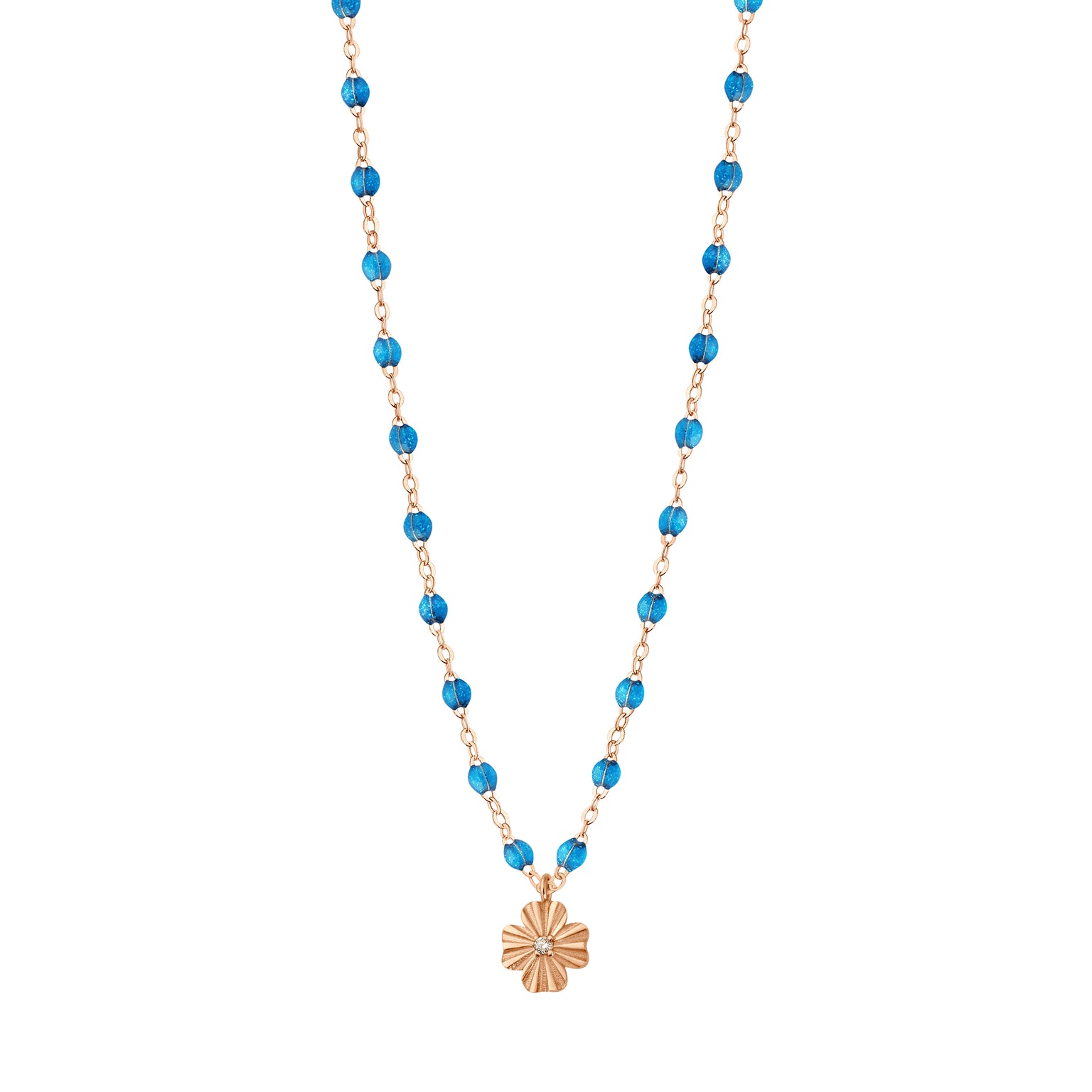 Gigi Clozeau - Collier azur Trèfle Lumière, diamant, or rose, 42 cm