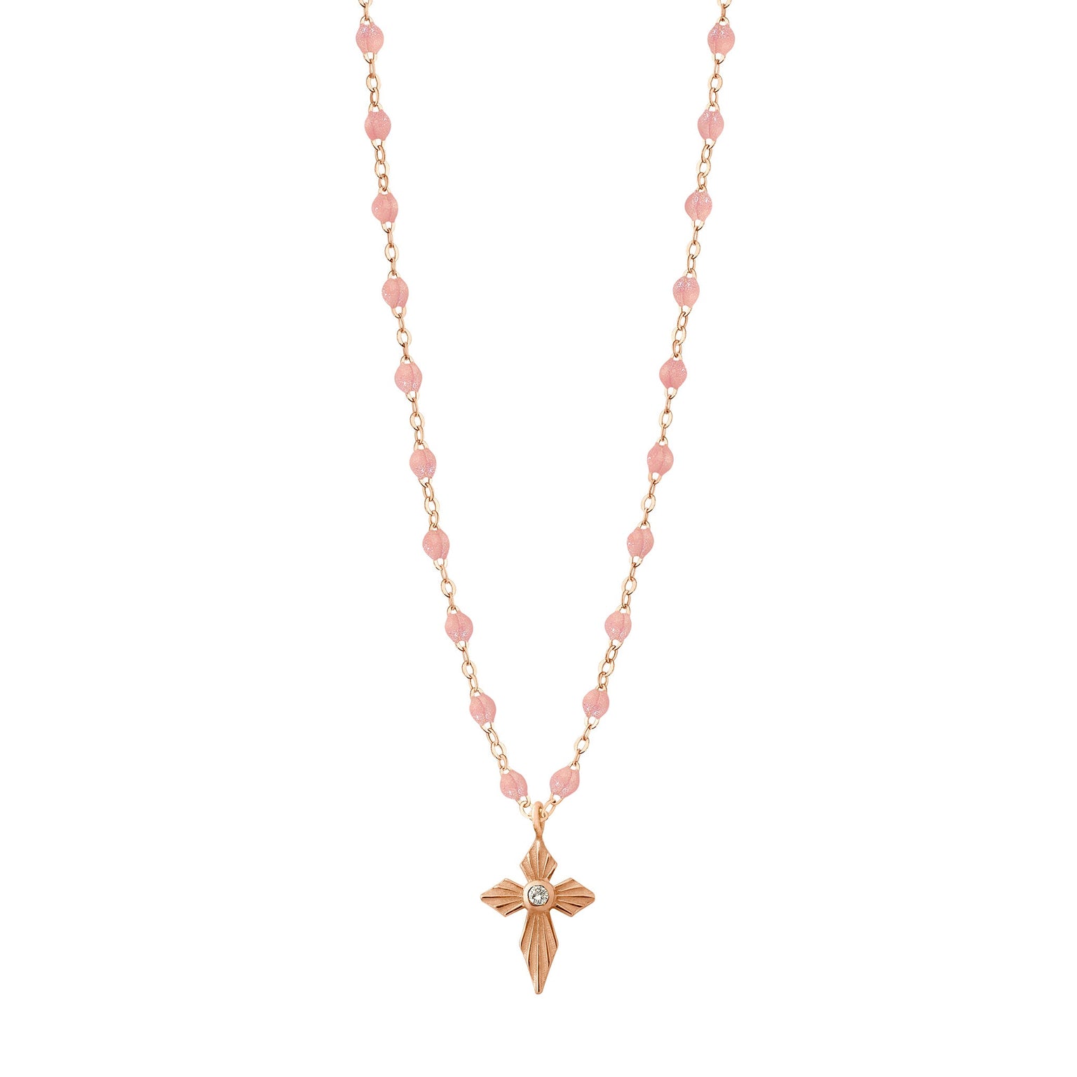 Gigi Clozeau - Collier blush Croix Lumière, Diamants, or rose, 42 cm