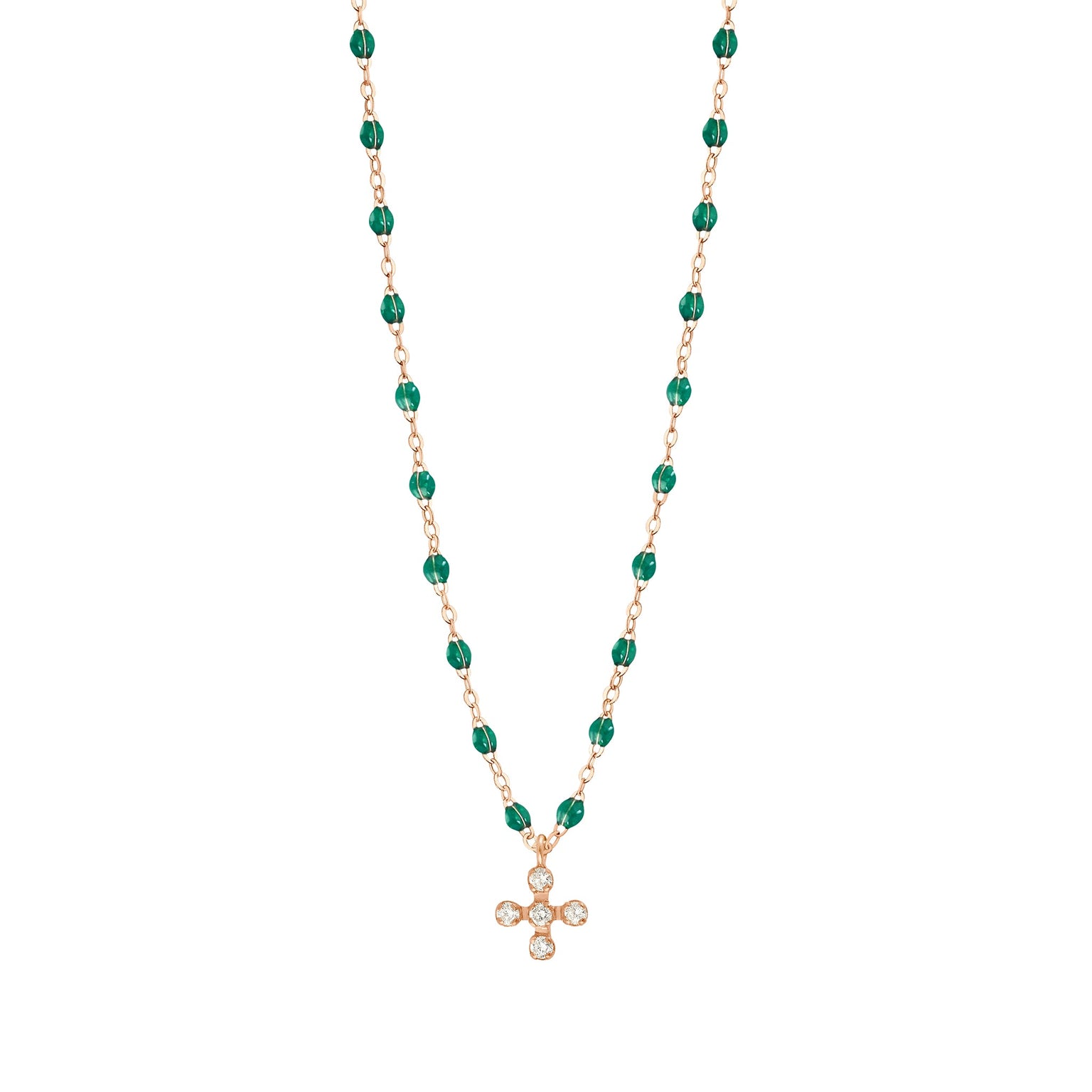 Gigi Clozeau - Collier émeraude Spark diamants, or rose, 42 cm