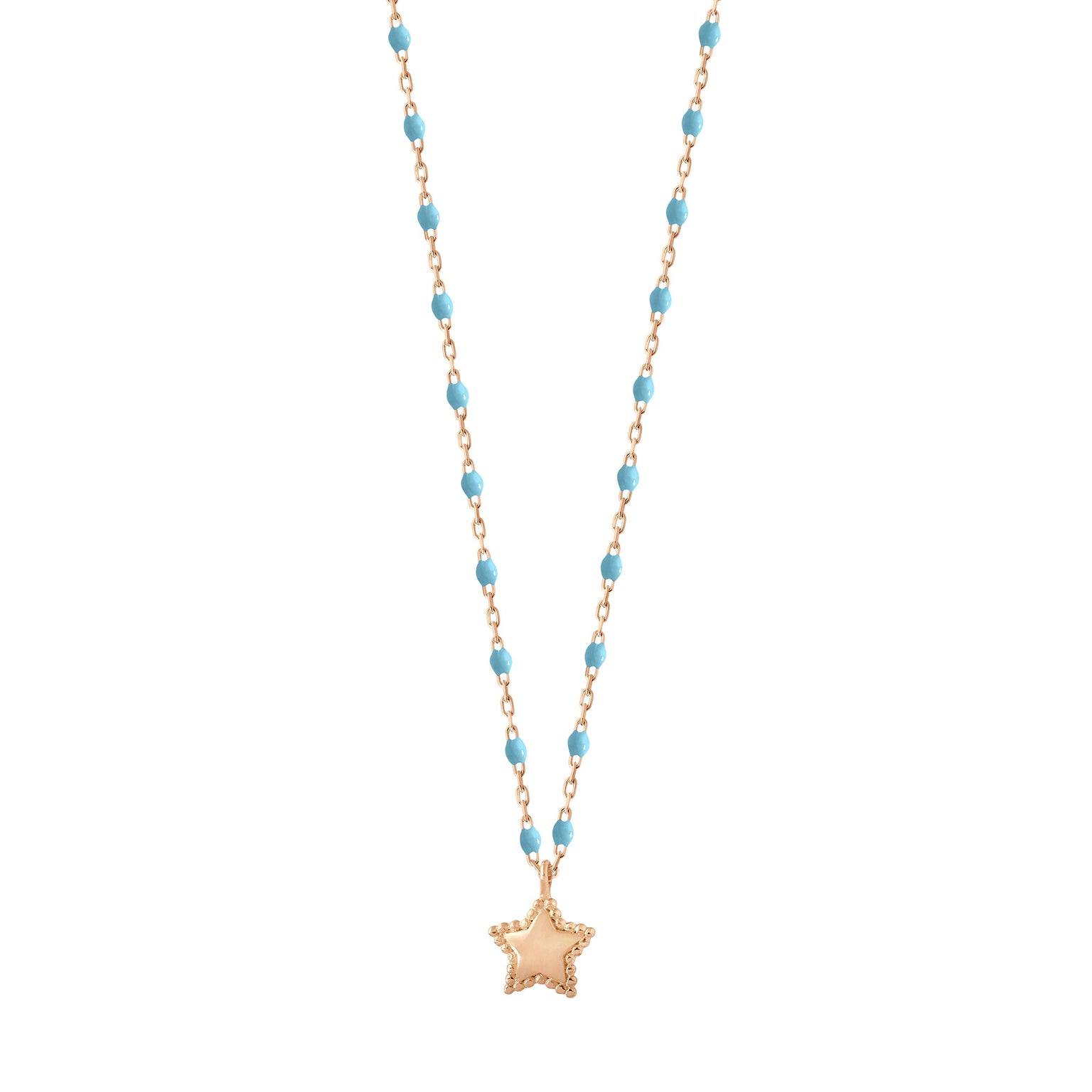 Gigi Clozeau - Collier Étoile Mini Gigi, or rose et mini perles de résine turquoise, 40 cm