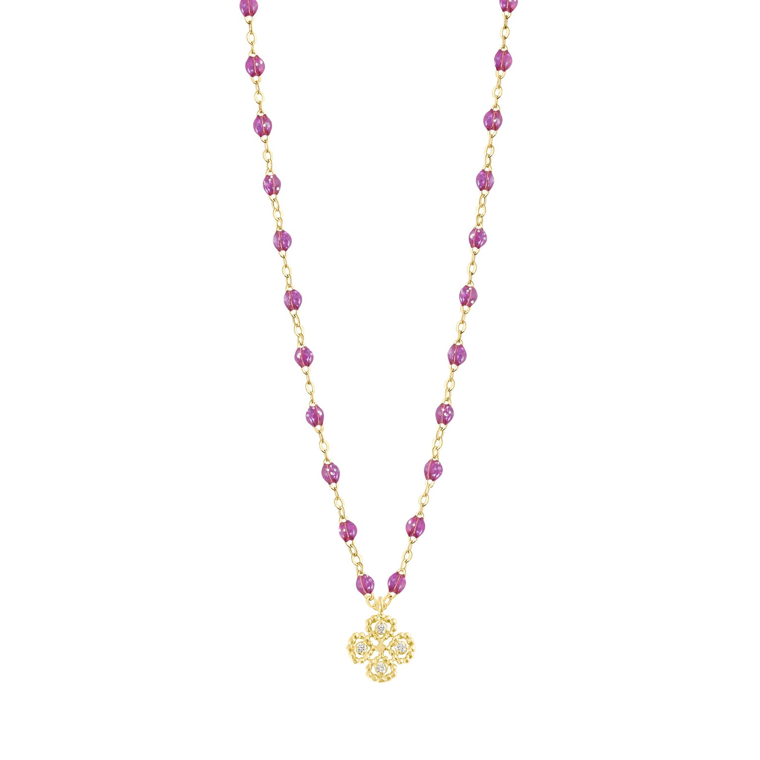 Gigi Clozeau - Collier galaxy Lucky Trèfle, diamants, or jaune, 42 cm