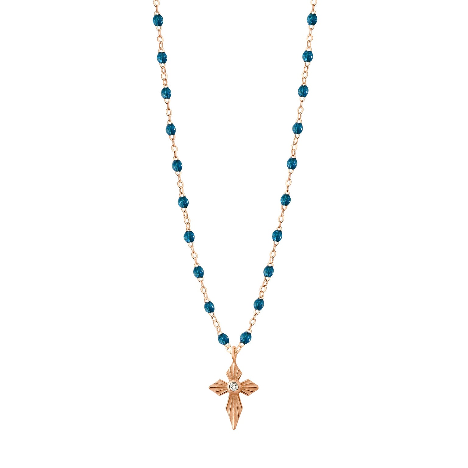 Gigi Clozeau - Collier jungle Croix Lumière, diamants, or rose, 42 cm