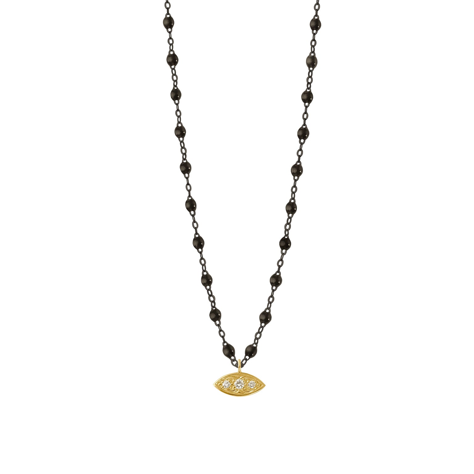 Gigi Clozeau - Collier noir Clin d’œil diamants, or noir et jaune, 42 cm