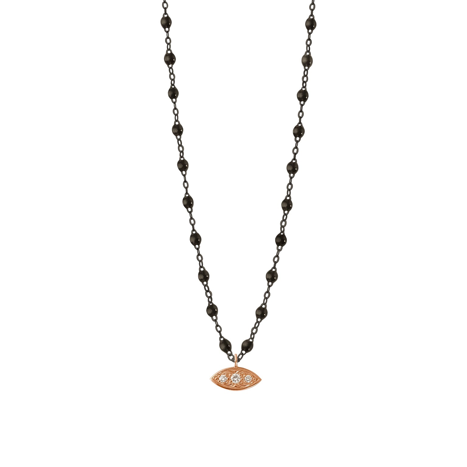 Gigi Clozeau - Collier noir Clin d’œil diamants, or noir et rose, 42 cm
