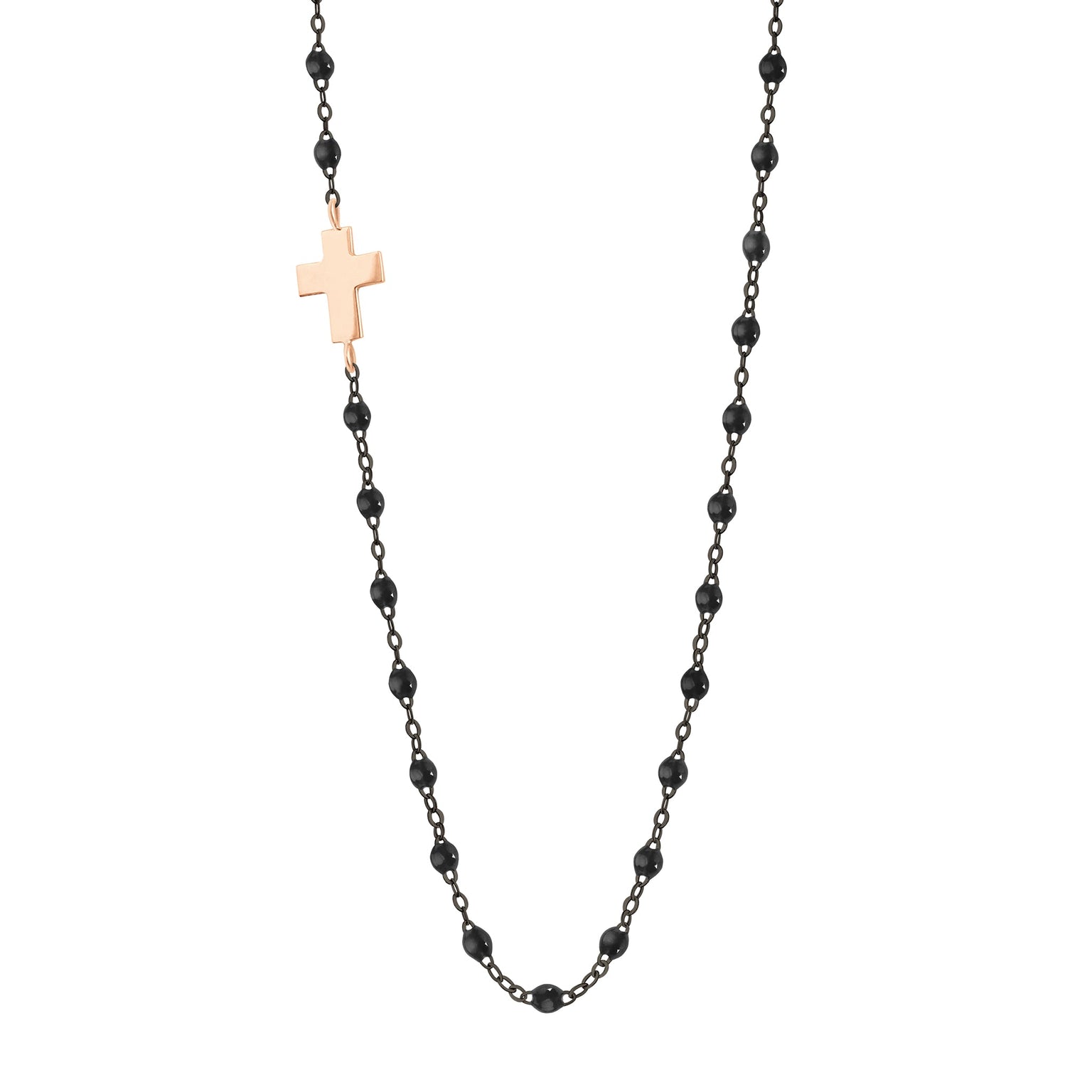 Gigi Clozeau - Collier noir Croix de côté, or noir et rose, 42 cm