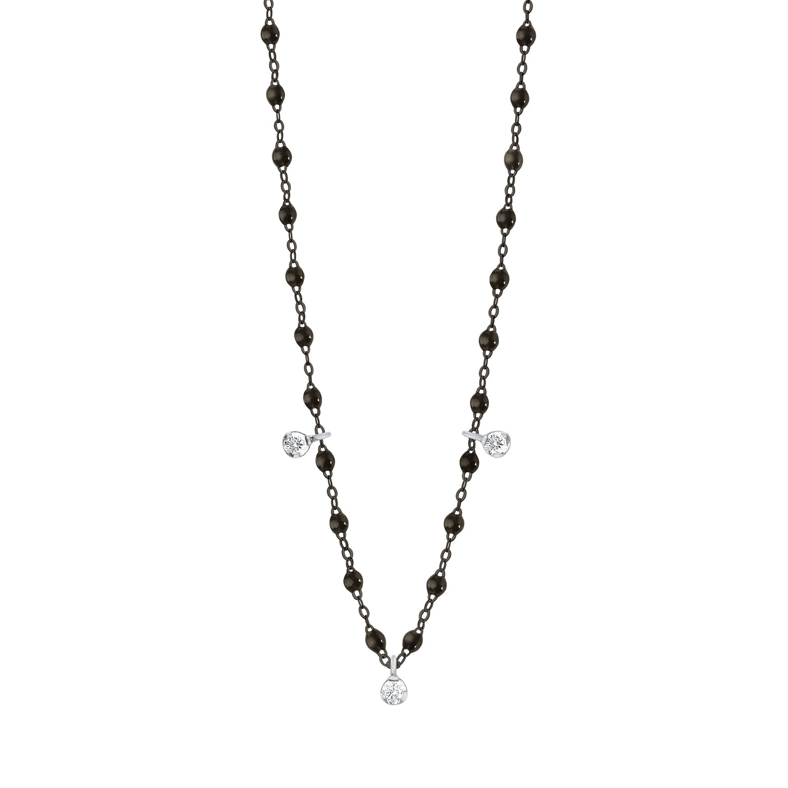 Gigi Clozeau - Collier noir Gigi Suprême, or noir et blanc, 3 diamants, 45 cm