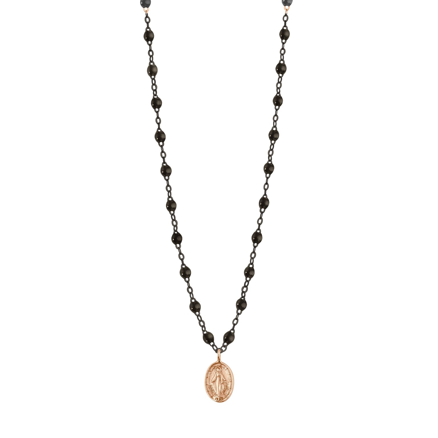 Gigi Clozeau - Collier noir Madone, or noir et rose, 42 cm