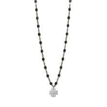 Gigi Clozeau - Collier noir Trèfle Lumière, diamant, or noir et blanc, 42 cm