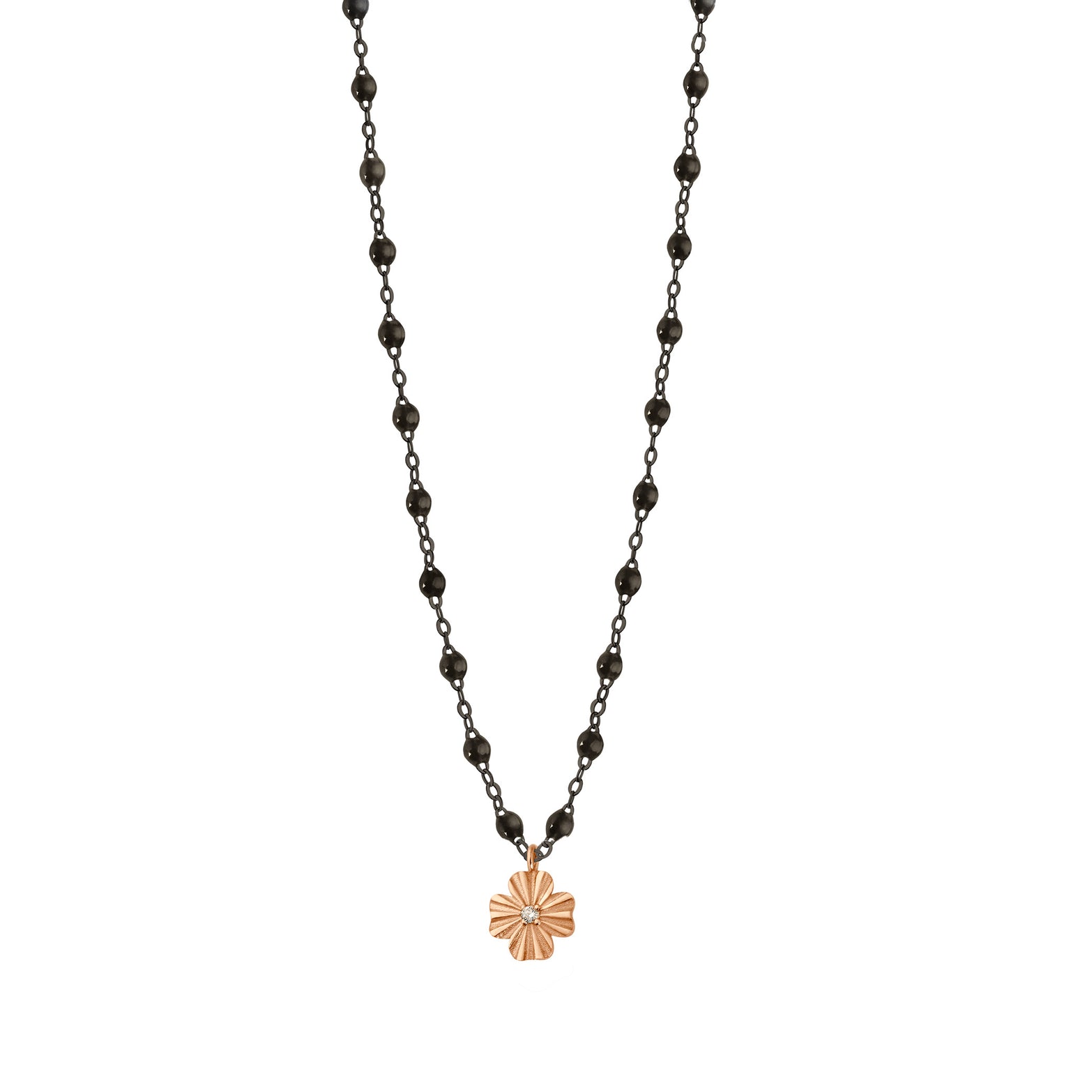 Gigi Clozeau - Collier noir Trèfle Lumière, diamant, or noir et rose, 42 cm