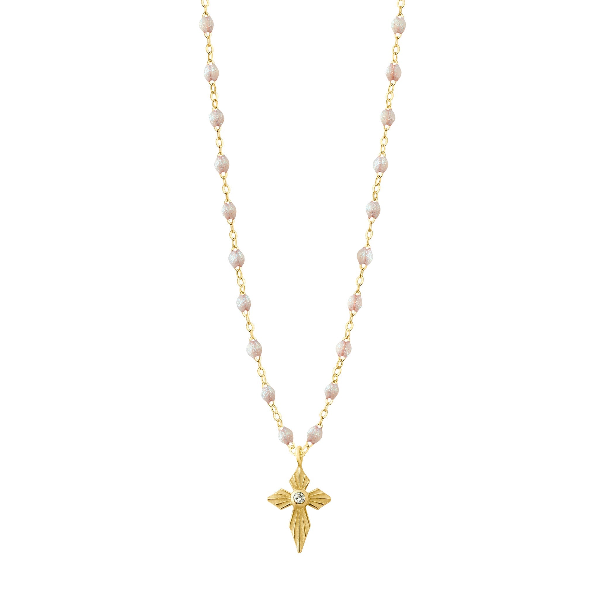 Gigi Clozeau - Collier opale Croix Lumière diamants, or jaune, 42 cm