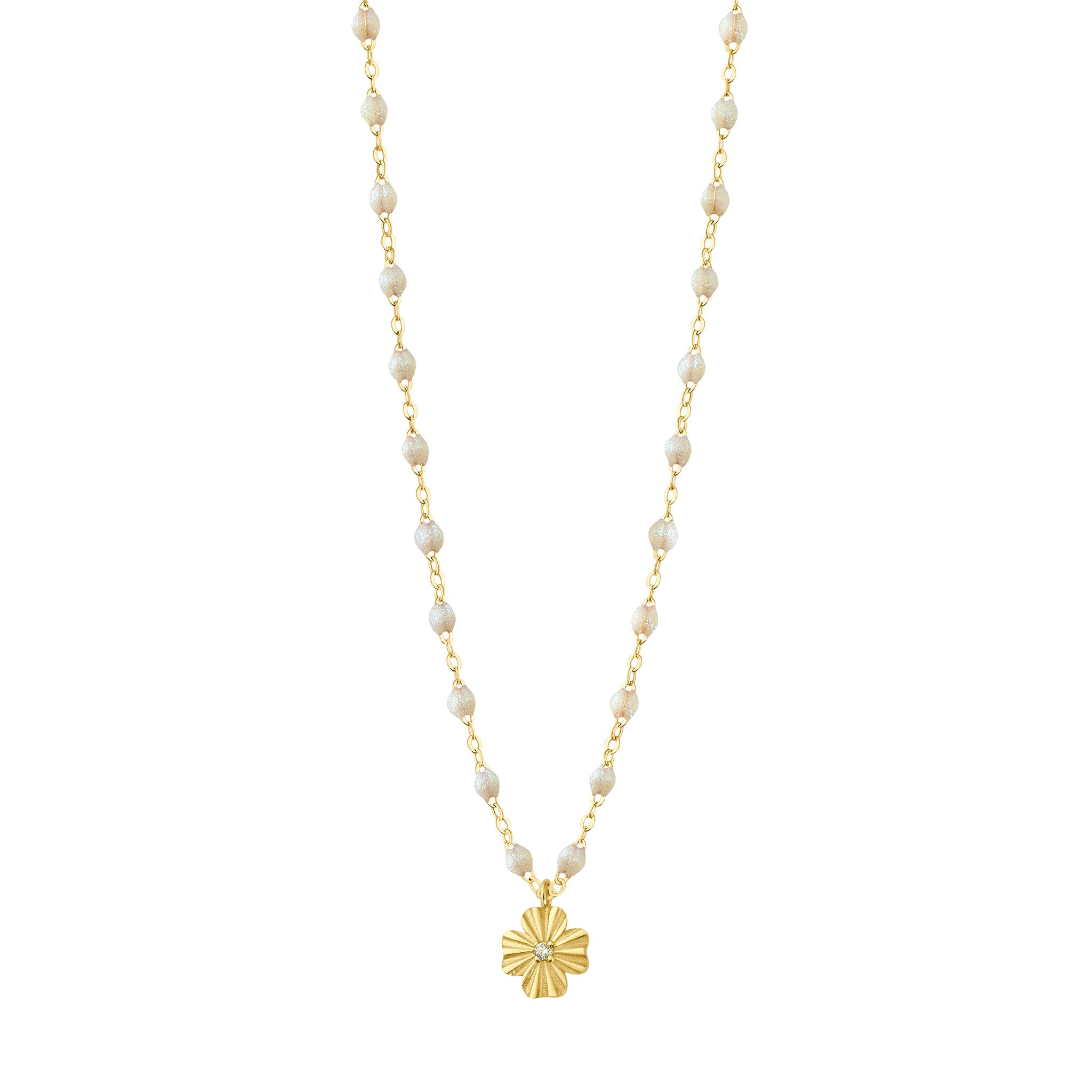 Gigi Clozeau - Collier opale Trèfle Lumière, diamant, or jaune, 42 cm