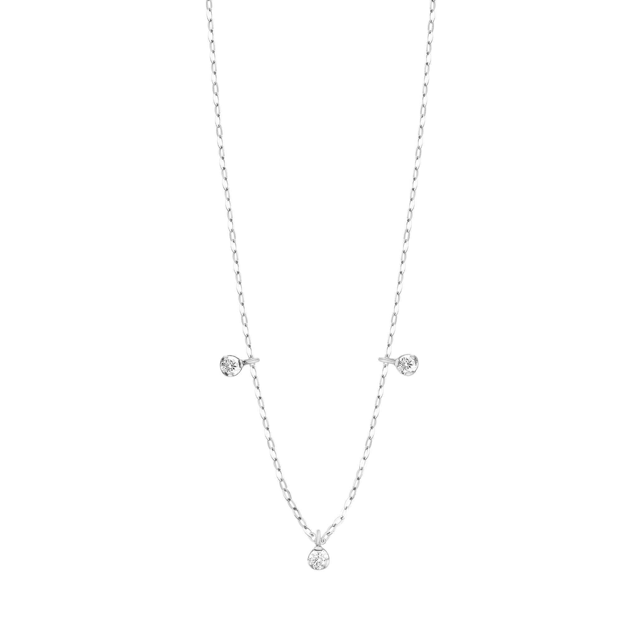 Gigi Clozeau - Collier Pure Gigi Suprême, or blanc, 3 diamants, 45 cm