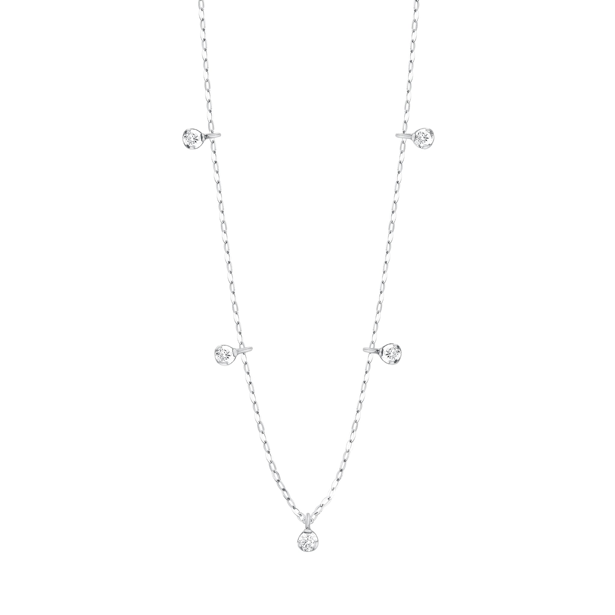 Gigi Clozeau - Collier Pure Gigi Suprême, or blanc, 5 diamants, 45 cm